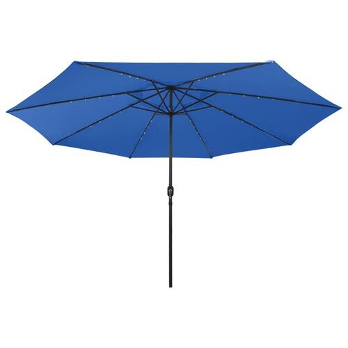 Parasol m. LED-lys + metalstang 400 cm azurblå