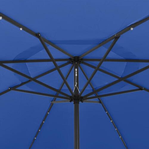 Parasol m. LED-lys + metalstang 400 cm azurblå