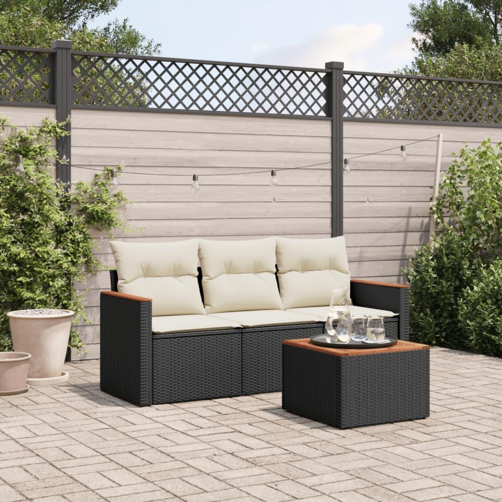 Sofasæt til haven 4 dele med hynder polyrattan sort