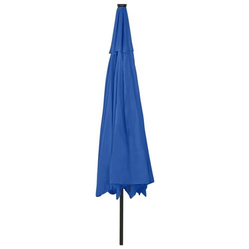 Parasol m. LED-lys + metalstang 400 cm azurblå