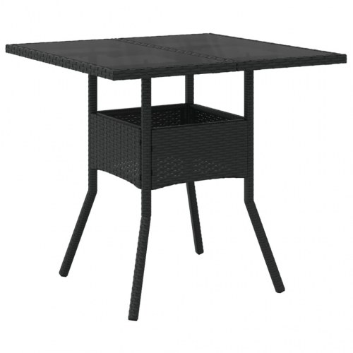 Spisebordssæt til haven - 5 dele i sort polyrattan med glasbord og hynder