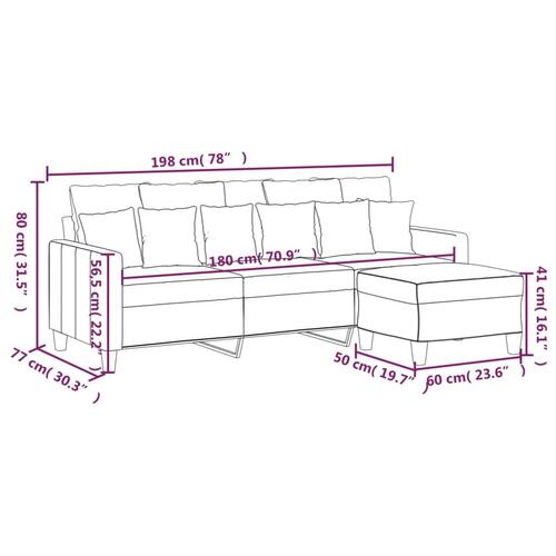3-personers sofa med fodskammel 180 cm stof Lysegrå