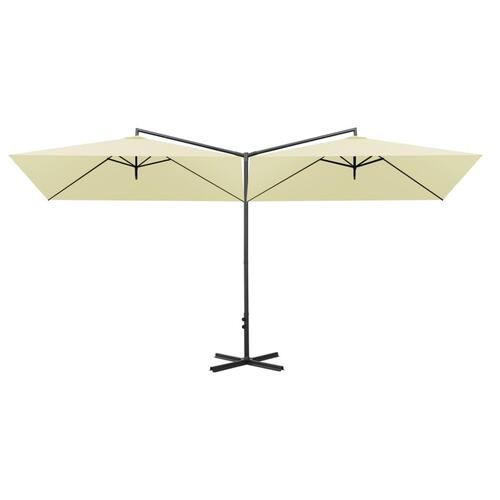 Dobbelt parasol med stålstang 600x300 cm sandfarvet