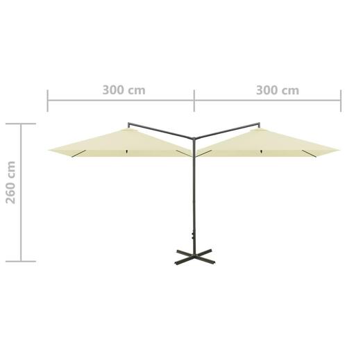 Dobbelt parasol med stålstang 600x300 cm sandfarvet