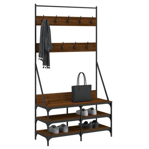 Tøjstativ med skoopbevaring 100x40x184 cm brun egetræsfarve