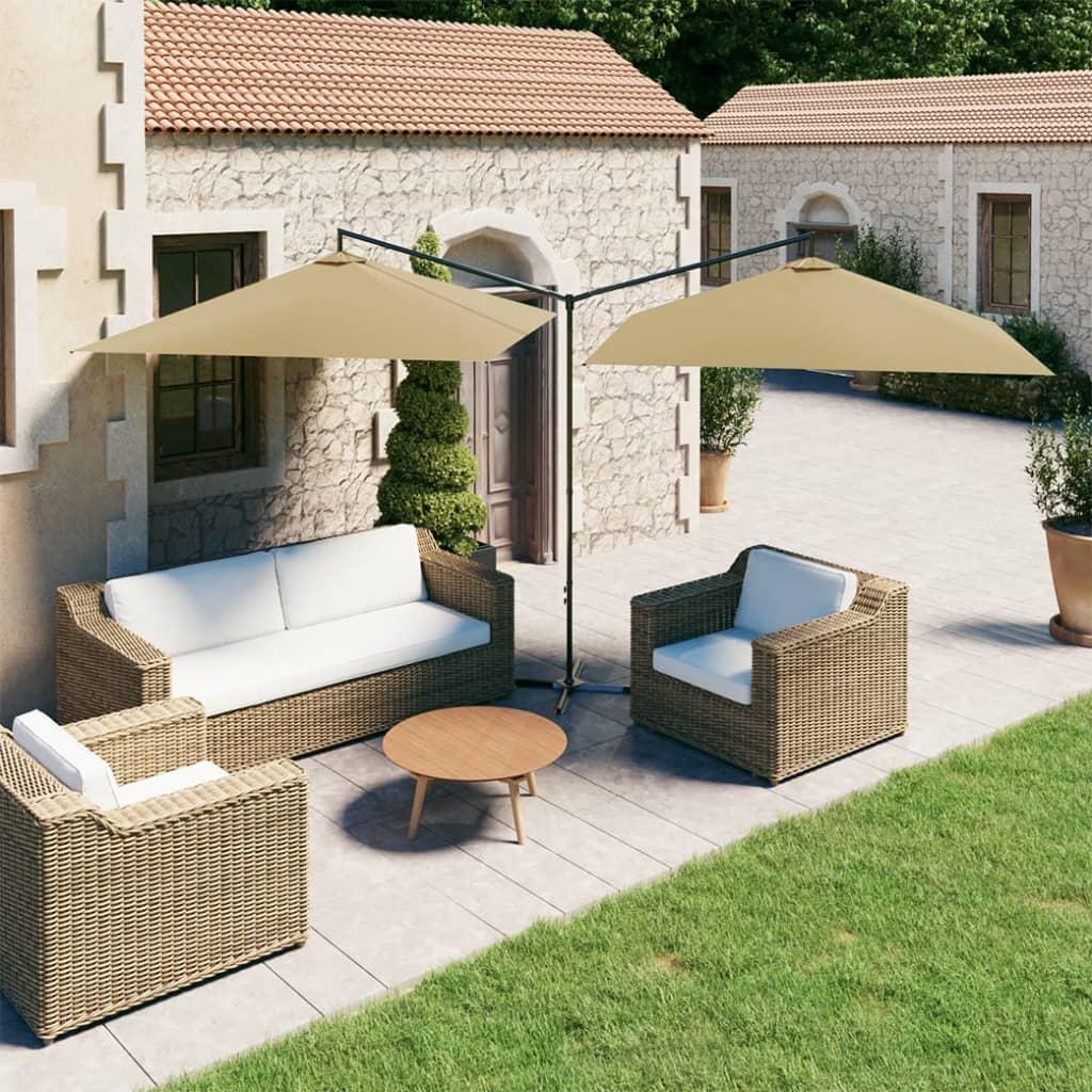 Dobbelt parasol 600x300 cm stålstang gråbrun