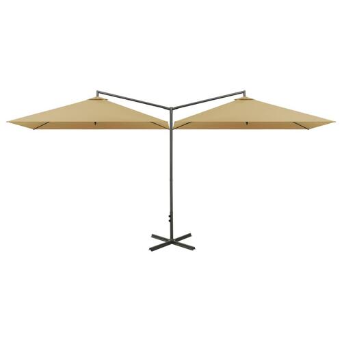 Dobbelt parasol med stålstang 600x300 cm gråbrun