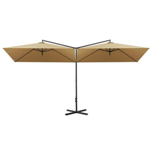 Dobbelt parasol med stålstang 600x300 cm gråbrun