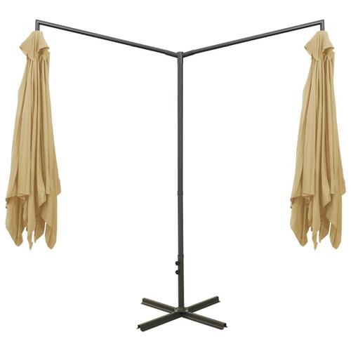 Dobbelt parasol med stålstang 600x300 cm gråbrun
