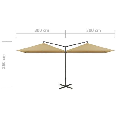 Dobbelt parasol med stålstang 600x300 cm gråbrun