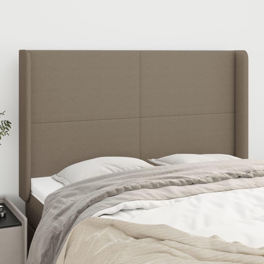 Sengegavl med kanter 147x16x118/128 cm stof gråbrun