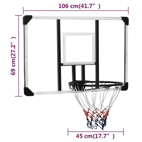 Basketballkurv med plade 106x69x3 cm polycarbonat transparent