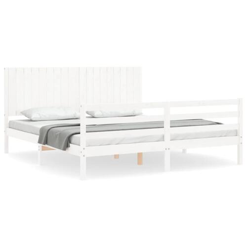 Sengeramme med sengegavl Super King Size massivt træ hvid