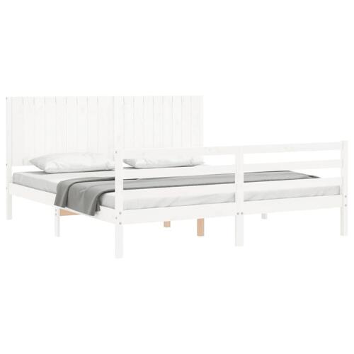 Sengeramme med sengegavl Super King Size massivt træ hvid