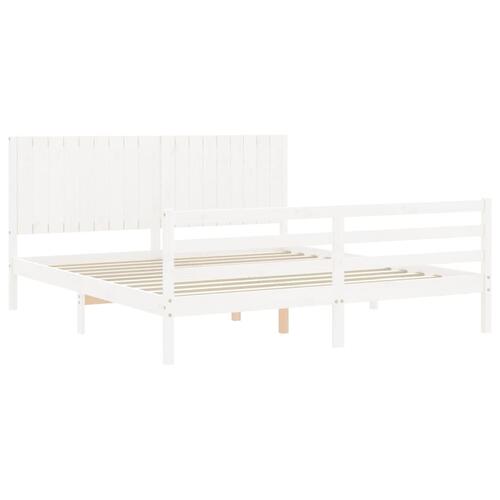 Sengeramme med sengegavl Super King Size massivt træ hvid