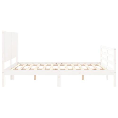 Sengeramme med sengegavl Super King Size massivt træ hvid