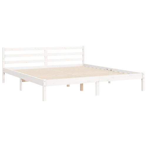 Sengeramme med sengegavl Super King Size massivt træ hvid