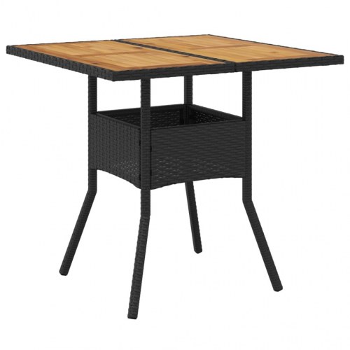 Spisebordssæt til haven 3dele m. hynder polyrattan og glas sort