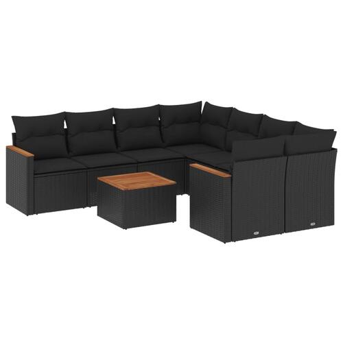 Sofasæt til haven 9 dele med hynder polyrattan sort