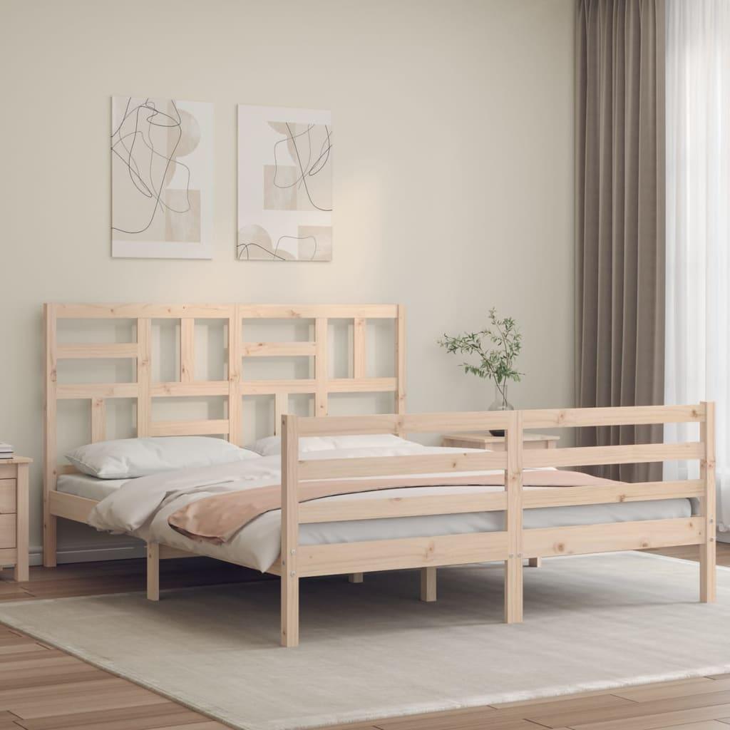 Sengeramme med sengegavl kingsize massivt træ