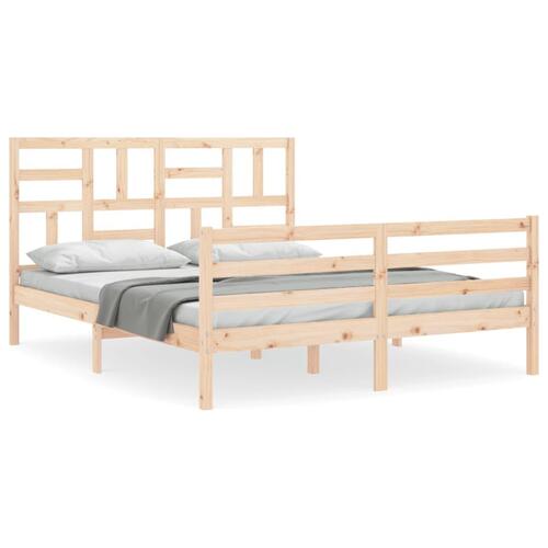 Sengeramme med sengegavl kingsize massivt træ