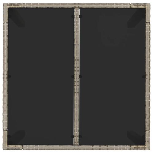 Havebord med glastop 90x90x75 cm polyrattan grå