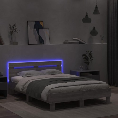 Sengeramme med gavl og RGB LED-lys 120x200 cm - grå sonoma-eg