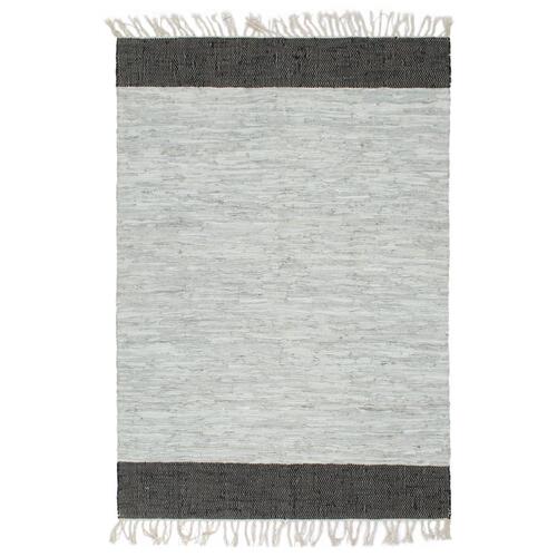 Håndvævet chindi-tæppe læder 120 x 170 cm lysegrå og sort