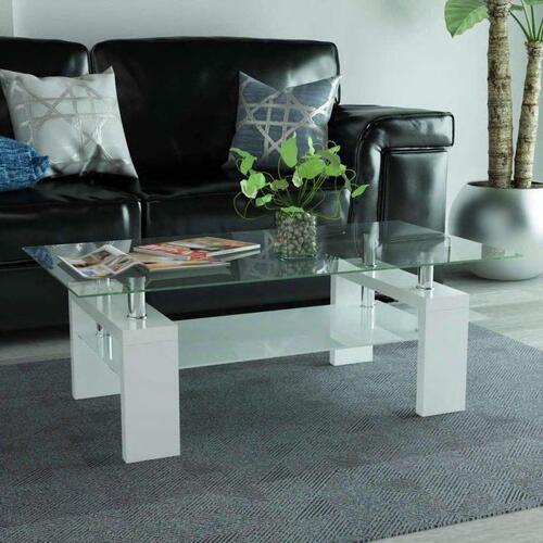 Højglans-sofabord med nedre hylde 110 x 60 x 40 cm hvid