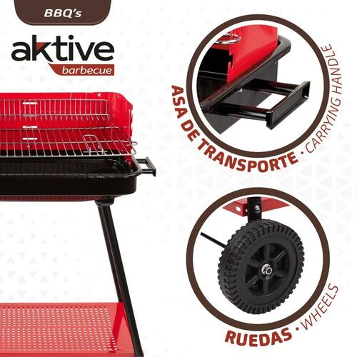 Kulgrill med hjul Aktive Stål Plastik Emaljeret metal 66 x 85 x 44 cm Rød