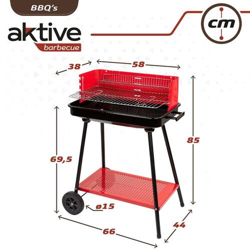 Kulgrill med hjul Aktive Stål Plastik Emaljeret metal 66 x 85 x 44 cm Rød