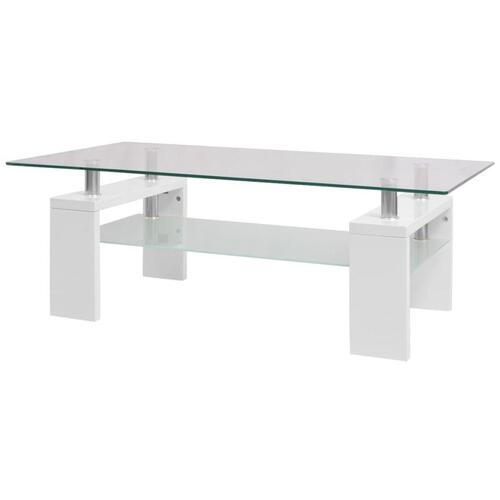 Højglans-sofabord med nedre hylde 110 x 60 x 40 cm hvid