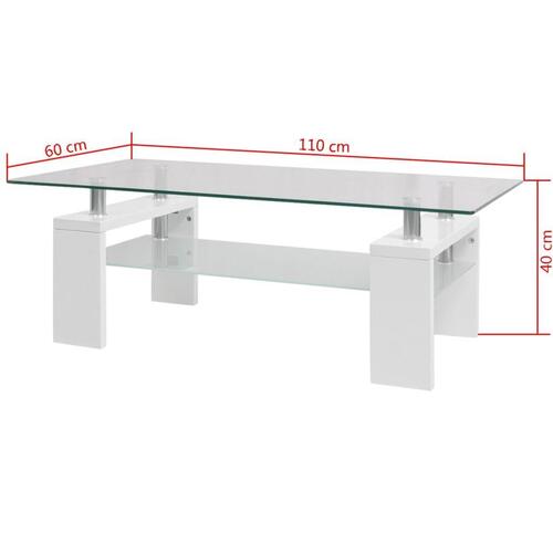 Højglans-sofabord med nedre hylde 110 x 60 x 40 cm hvid