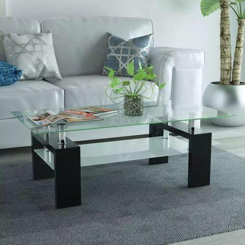 Højglans-sofabord med nedre hylde 110 x 60 x 40 cm sort