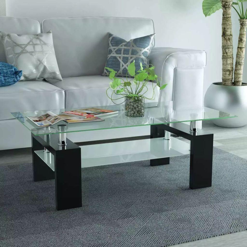 Højglans-sofabord med nedre hylde 110 x 60 x 40 cm sort