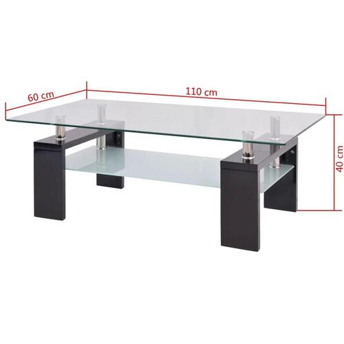 Højglans-sofabord med nedre hylde 110 x 60 x 40 cm sort