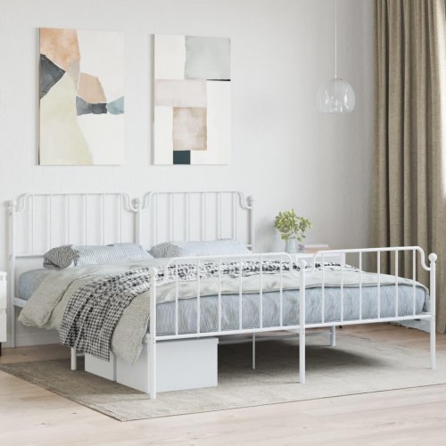 Sengeramme med sengegavl og fodgærde 180x200 cm metal hvid