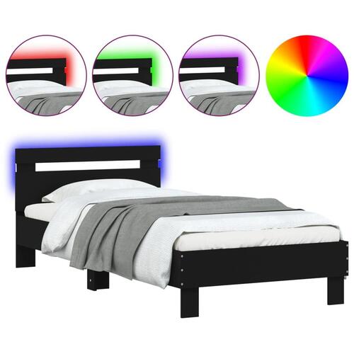 Sengeramme med sengegavl og LED-lys 75x190 cm sort