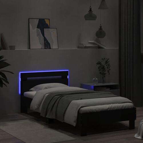 Sengeramme med sengegavl og LED-lys 75x190 cm sort