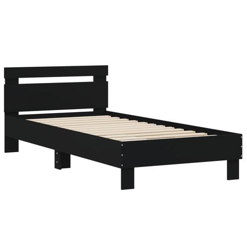 Sengeramme med sengegavl og LED-lys 75x190 cm sort