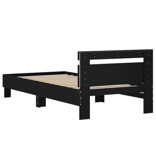 Sengeramme med sengegavl og LED-lys 75x190 cm sort