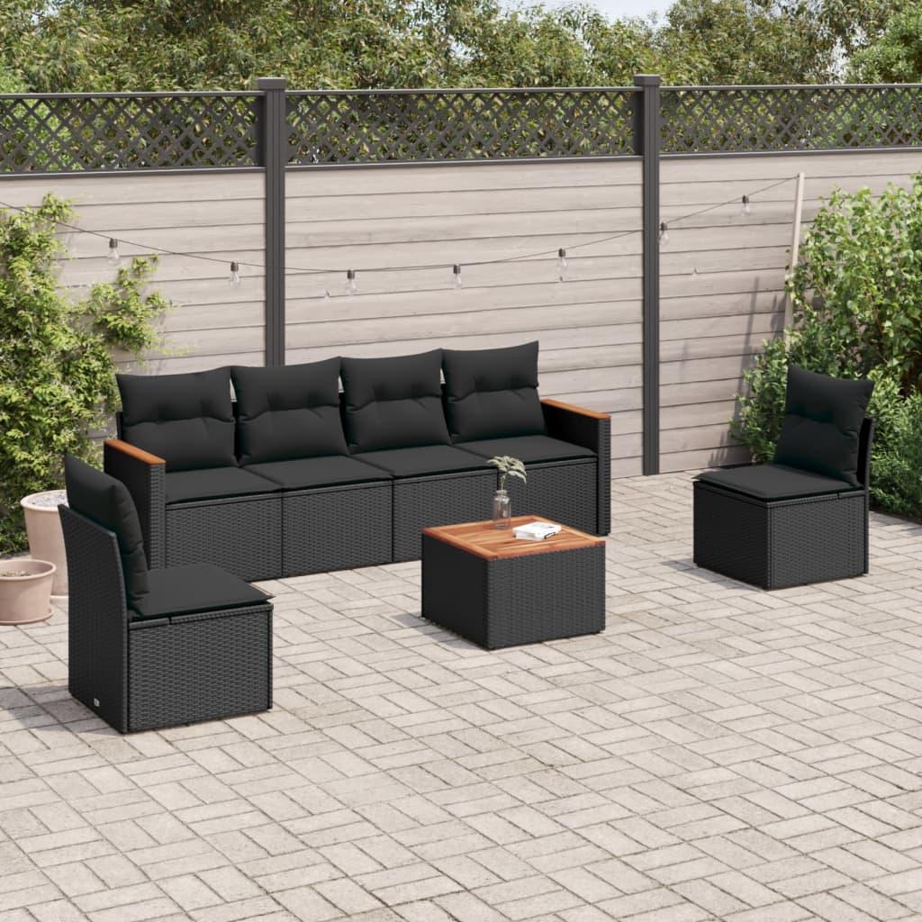 Havesofasæt 7 dele i polyrattan med hynder - sort billede