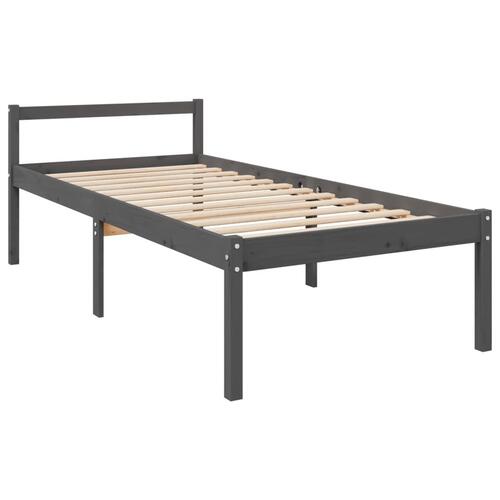 Seniorseng 100x200 cm massivt fyrretræ grå