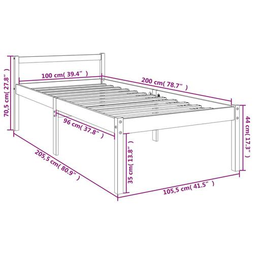 Seniorseng 100x200 cm massivt fyrretræ grå