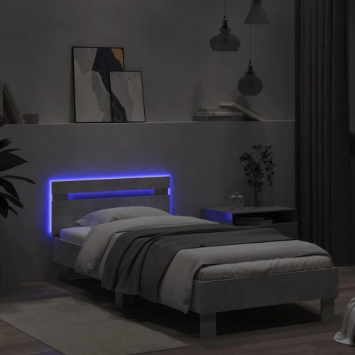 Sengeramme med sengegavl og LED-lys 75x190 cm betongrå