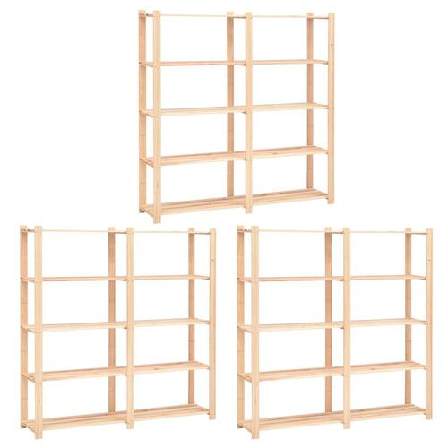 Reoler 3 stk. 5 hylder 170 x 38 x 170 cm massivt fyrretræ 500 kg