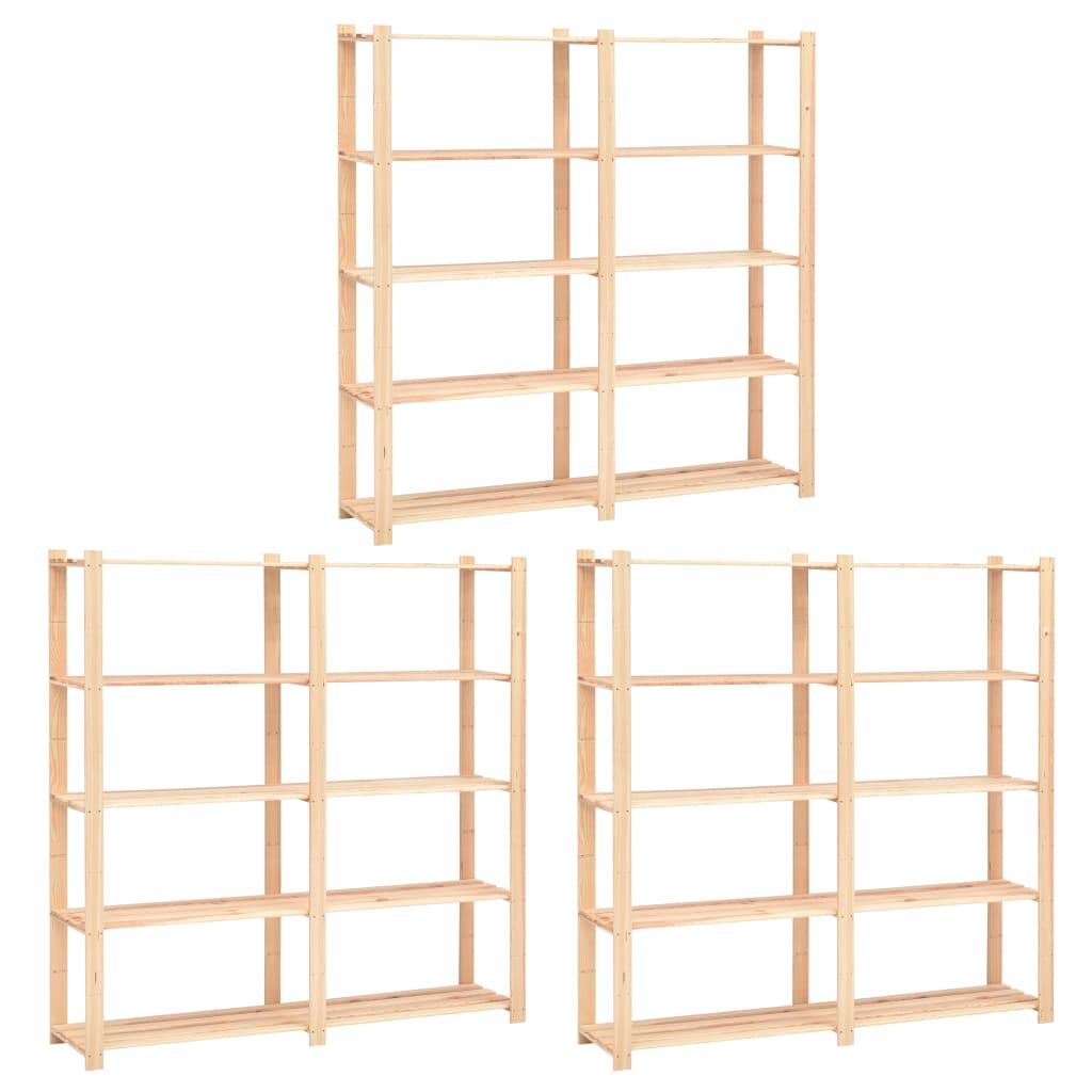 Reoler 3 stk. 5 hylder 170 x 38 x 170 cm massivt fyrretræ 500 kg