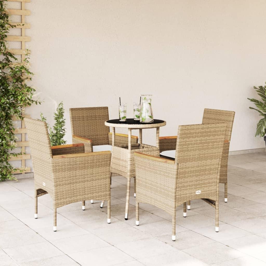 Spisebordssæt til haven 5 dele med hynder polyrattan og glas