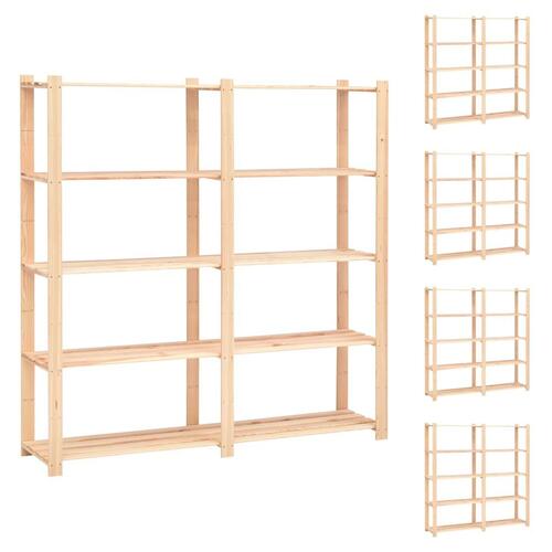 Reoler 5 stk. 5 hylder 170x38x170 cm massivt fyrretræ 500 kg