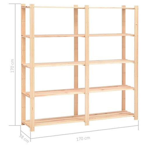 Reoler 5 stk. 5 hylder 170x38x170 cm massivt fyrretræ 500 kg
